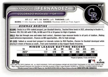 2024 Bowman - Chrome Prospects #BCP-90 Yanquiel Fernandez Back
