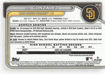 2024 Bowman - Chrome Prospects #BCP-111 J.D. Gonzalez Back