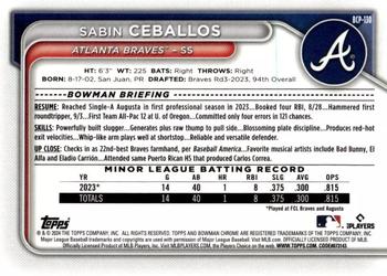 2024 Bowman - Chrome Prospects #BCP-130 Sabin Ceballos Back