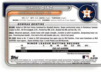 2024 Bowman - Chrome Prospects #BCP-135 Camilo Diaz Back