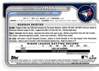 2024 Bowman - Chrome Prospects Lunar Glow Refractors #BCP-114 David Guzman Back