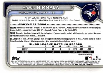 2024 Bowman - Chrome Prospects Refractors #BCP-142 Arjun Nimmala Back