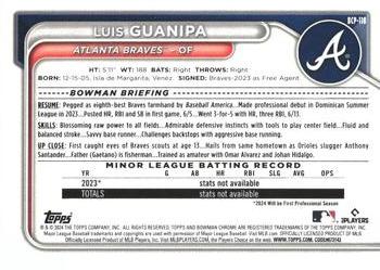 2024 Bowman - Chrome Prospects Purple RayWave Refractors #BCP-118 Luis Guanipa Back