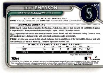 2024 Bowman - Chrome Prospects Aqua Shimmer Refractors #BCP-10 Colt Emerson Back