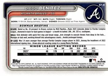 2024 Bowman - Chrome Prospects Aqua Shimmer Refractors #BCP-39 Diego Benitez Back