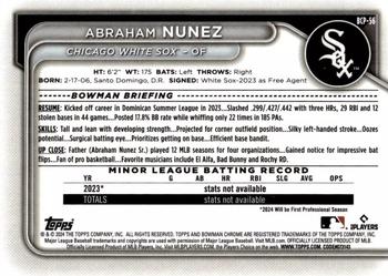 2024 Bowman - Chrome Prospects Aqua Shimmer Refractors #BCP-56 Abraham Nunez Back