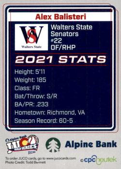 2021 Juco World Series Walters State Senators #NNO Alex Balisteri Back