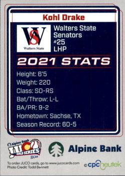 2021 Juco World Series Walters State Senators #NNO Kohl Drake Back