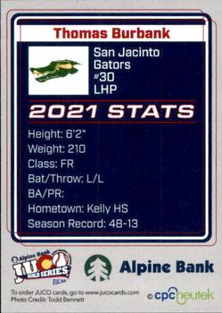 2021 Juco World Series San Jacinto Gators #NNO Thomas Burbank Back