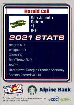 2021 Juco World Series San Jacinto Gators #NNO Harold Coll Back