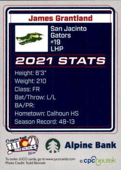 2021 Juco World Series San Jacinto Gators #NNO James Grantland Back