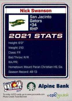 2021 Juco World Series San Jacinto Gators #NNO Nick Swanson Back