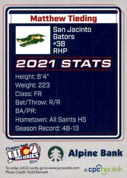 2021 Juco World Series San Jacinto Gators #NNO Matthew Tieding Back