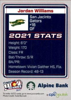 2021 Juco World Series San Jacinto Gators #NNO Jordan Williams Back
