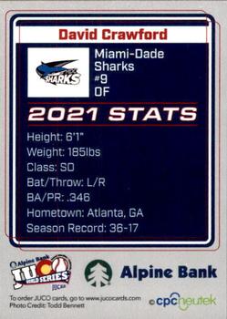 2021 Juco World Series Miami-Dade Sharks #NNO David Crawford Back