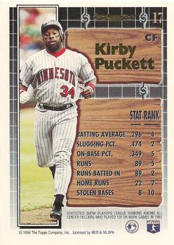 1994 Topps - Black Gold #17 Kirby Puckett Back