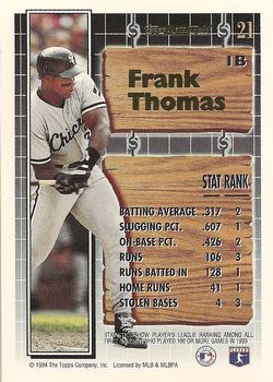 1994 Topps - Black Gold #21 Frank Thomas Back