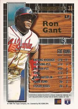 1994 Topps - Black Gold #31 Ron Gant Back