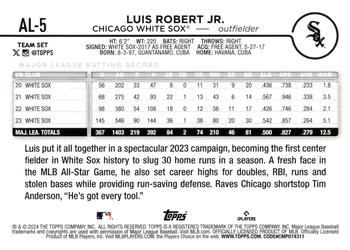 2024 Topps Stars of the American League #AL-5 Luis Robert Jr. Back