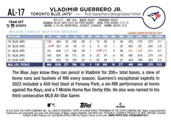 2024 Topps Stars of the American League #AL-17 Vladimir Guerrero Jr. Back