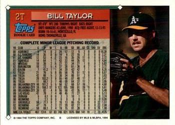 1994 Topps Traded #2T Bill Taylor Back