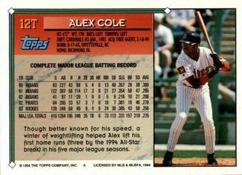 1994 Topps Traded #12T Alex Cole Back