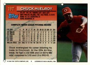 1994 Topps Traded #19T Chuck McElroy Back