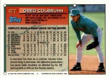 1994 Topps Traded #47T Greg Colbrunn Back
