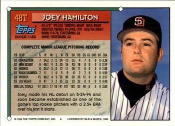1994 Topps Traded #48T Joey Hamilton Back