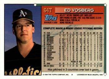 1994 Topps Traded #64T Ed Vosberg Back