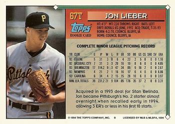 1994 Topps Traded #67T Jon Lieber Back