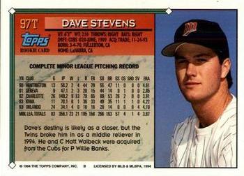 1994 Topps Traded #97T Dave Stevens Back