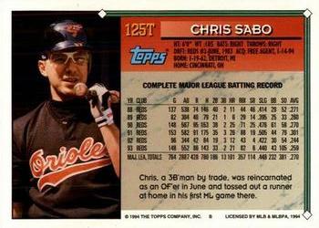 1994 Topps Traded #125T Chris Sabo Back