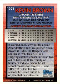 1994 Topps Traded #129T Kevin Brown Back