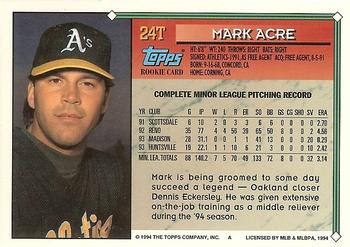 1994 Topps Traded #24T Mark Acre Back