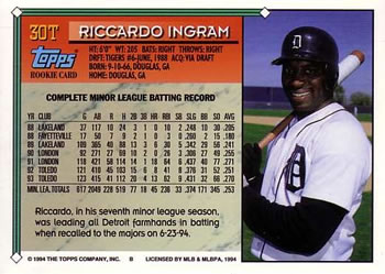 1994 Topps Traded #30T Riccardo Ingram Back