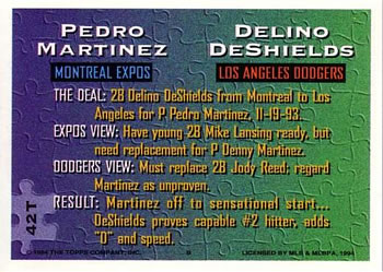 1994 Topps Traded #42T Pedro Martinez / Delino Deshields Back