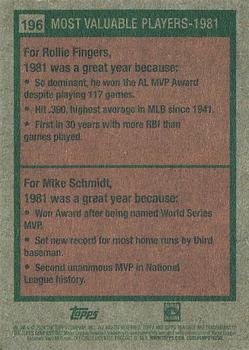 2024 Topps Heritage Mini #196 1981 MVPs (Rollie Fingers / Mike Schmidt) Back