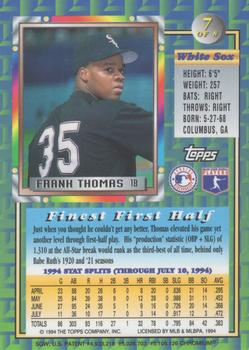 1994 Topps Traded - Finest Inserts #7 Frank Thomas Back