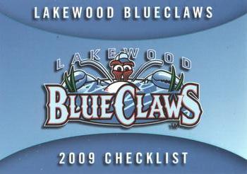 2009 MultiAd Lakewood BlueClaws #1 Header Card / Checklist Front