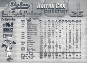 2000 Colorado Springs Sky Sox #NNO Darron Cox Back
