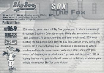 2000 Colorado Springs Sky Sox #NNO Sox the Fox Back
