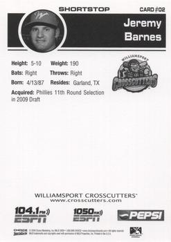 2009 Choice Williamsport Crosscutters #2 Jeremy Barnes Back