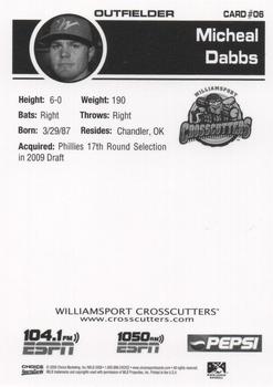 2009 Choice Williamsport Crosscutters #6 Michael Dabbs Back