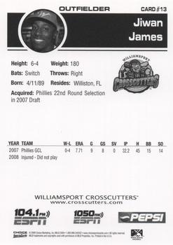 2009 Choice Williamsport Crosscutters #13 Jiwan James Back
