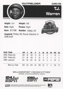 2009 Choice Williamsport Crosscutters #26 T.J. Warren Back