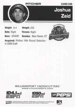 2009 Choice Williamsport Crosscutters #29 Joshua Zeid Back