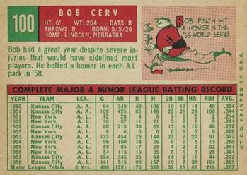 1959 Topps #100 Bob Cerv Back