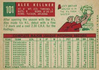1959 Topps #101 Alex Kellner Back