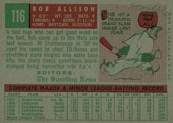 1959 Topps #116 Bob Allison Back